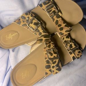 Cheetah print double strap buckle sandals leopard print